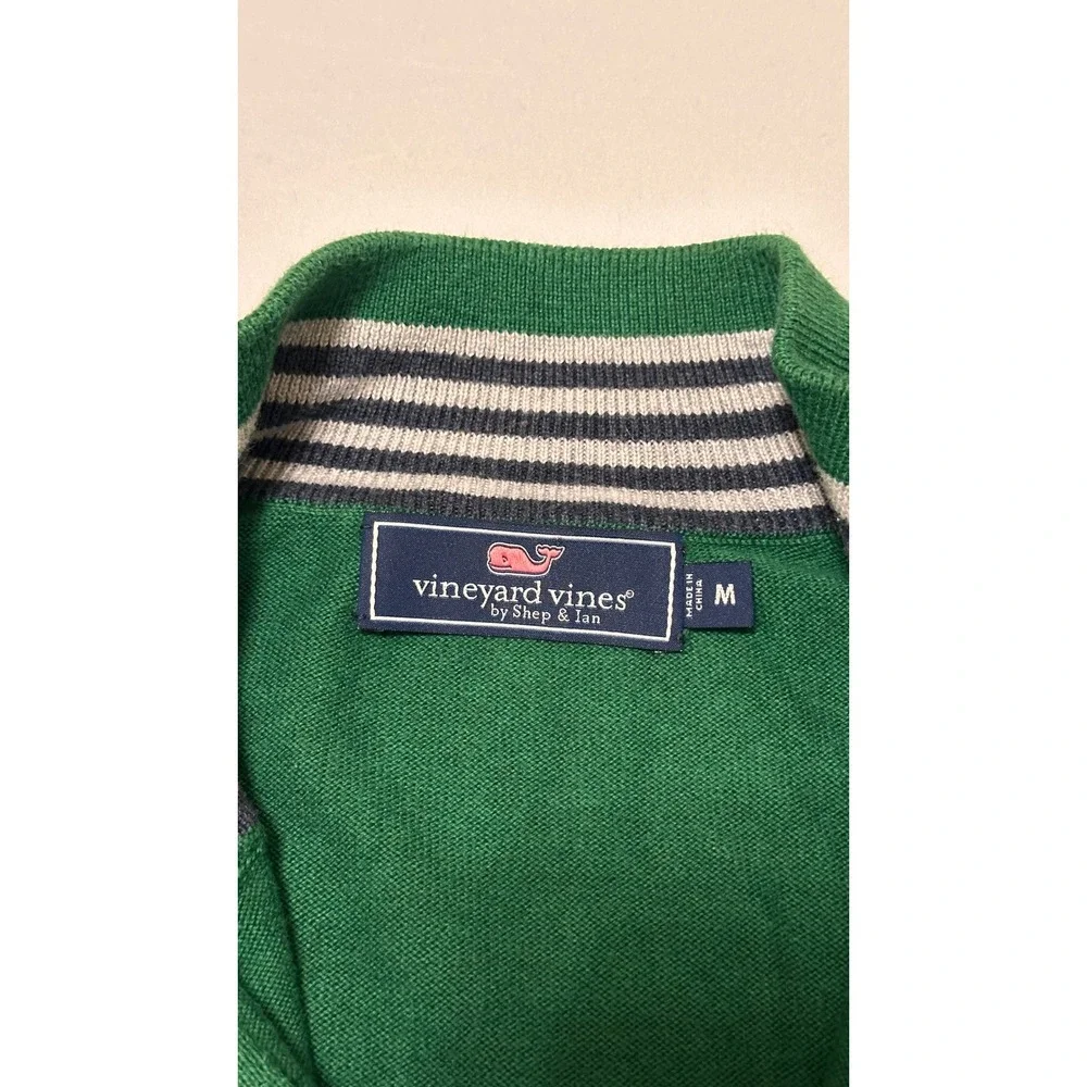 Vineyard Vines Mens Green Cotton Quarter Zip Pullover Sweater Size M RN 134578